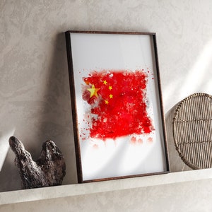 China Aquarell Flagge Wall Art Print | China Reise Poster | Chinesische Kunst