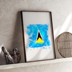 Impresión de arte de pared con la bandera de acuarela de Santa Lucía / Póster de viaje de Santa Lucía