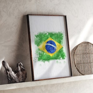 Brazil Watercolor Flag Wall Art Print | Brazil Travel Poster