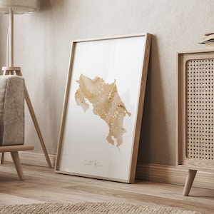 Costa Rica Map Beige & Gold Wall Art Print