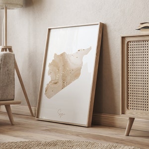 Syrien Map Beige und Gold Wand Kunst Druck
