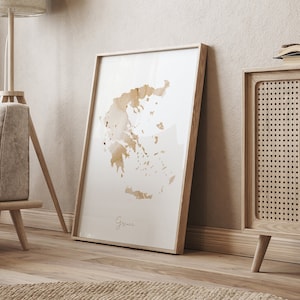 Griechenland Map Beige & Gold Wand Kunst Druck