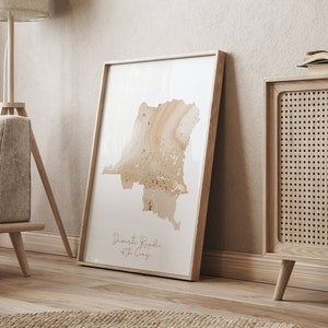 Kongo Map Beige & Gold Wand Kunst Druck