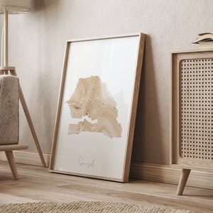 Senegal Map Beige und Gold Wand Kunst Druck