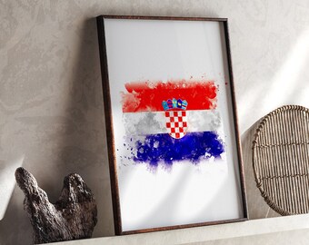 Croatia Watercolor Flag Wall Art Print | Croatia Travel Poster | Croatian Art