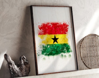 Ghana Watercolor Flag Wall Art Print | Ghana Travel Poster