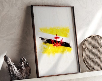 Brunei Watercolor Flag Wall Art Print | Brunei Travel Poster