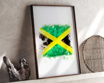 Jamaica Watercolor Flag Wall Art Print | Jamaica Travel Poster