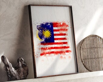 Malaysia Watercolor Flag Wall Art Print | Malaysia Travel Poster