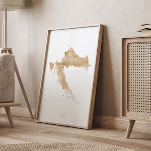 Kroatien Map Beige & Gold Wand Kunst Druck