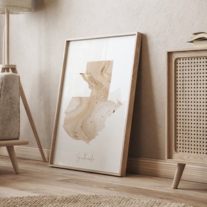 Guatemala Map Beige & Gold Wall Art Print