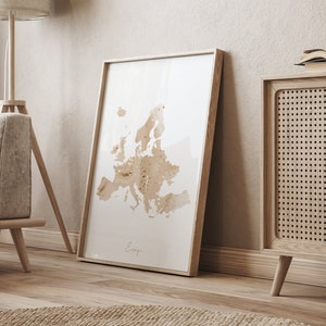 Europa Map Beige & Gold Wand Kunst Druck