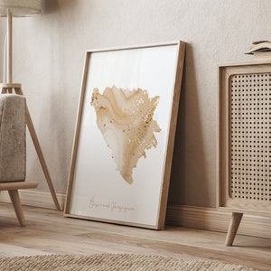 Bosnien und Herzegowina Karte Beige & Gold Wand Kunst Druck