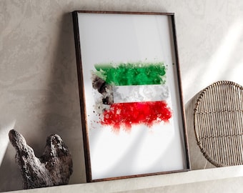 Kuwait Watercolor Flag Wall Art Print | Kuwait Travel Poster