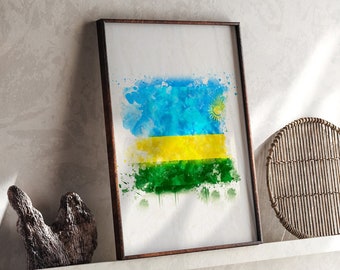 Rwanda Watercolor Flag Wall Art Print | Rwanda Travel Poster
