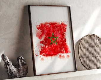 Morocco Watercolor Flag Wall Art Print | Morocco Travel Poster | Moroccan Art