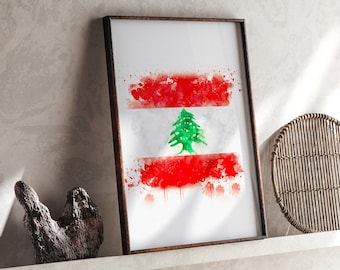 Lebanon Watercolor Flag Wall Art Print | Lebanon Travel Poster