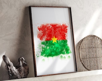 Burkina Faso Watercolor Flag Wall Art Print | Burkina Faso Travel Poster
