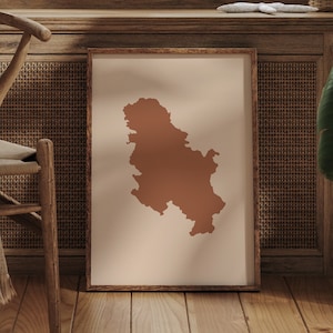 Serbia Map Boho Wall Art Print Mid Century Travel Poster