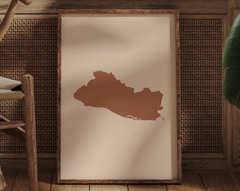 Póster de viaje de mediados de siglo con impresión de arte de pared bohemio con mapa de El Salvador