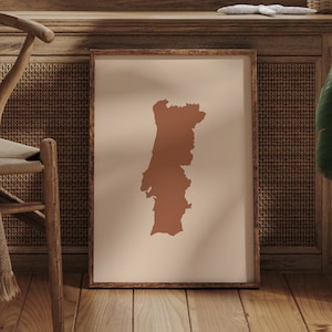 Portugal kaart Boho Wall Art Print reisposter uit het midden van de eeuw