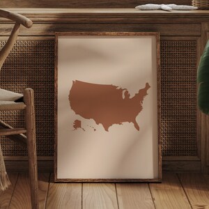 Póster de viaje de mediados de siglo con impresión de arte de pared bohemio con mapa de Estados Unidos de América