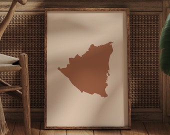 Póster de viaje de mediados de siglo con impresión de arte de pared bohemio con mapa de Nicaragua