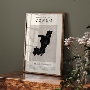 Republik Kongo Karte Vintage abstraktes Wand-Kunstdruck Picasso + Matisse inspiriertes Reise-Plakat