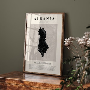 Albanien Karte Vintage abstraktes Wand-Kunstdruck Picasso + Matisse inspiriertes Reise-Plakat