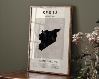 Abstract Syria Map Vintage Wall Art Print Picasso + Matisse Inspired Travel Poster