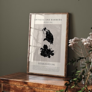 Antigua und Barbuda Karte Vintage abstraktes Kunst Druck Picasso + Matisse inspiriert Reise Poster