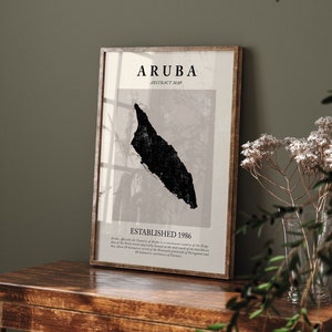 Mapa de Aruba, arte de parede abstrata vintage, impressão de pôster de viagem inspirado em Picasso e Matisse