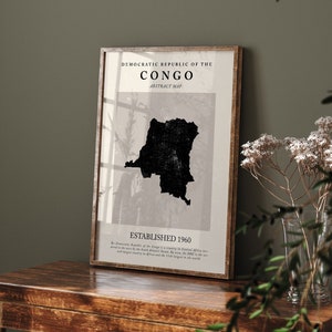 Carte du Congo, impression d'art mural abstrait vintage, affiche de voyage inspirée de Picasso + Matisse