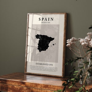 Carte de l'Espagne abstraite, impression d'art mural vintage, affiche de voyage inspirée de Picasso + Matisse