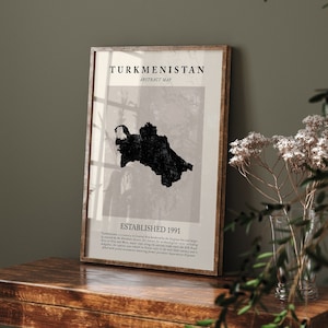 Abstract Turkmenistan Map Vintage Wall Art Print Picasso + Matisse Inspired Travel Poster