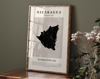 Póster de viaje inspirado en Picasso + Matisse con impresión de arte de pared abstracto vintage con mapa de Nicaragua