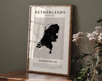 Netherlands Map Vintage Abstract Wall Art Print Picasso + Matisse Inspired Travel Poster