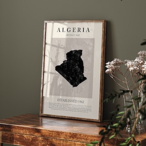 Mapa da Argélia, arte de parede abstrata vintage, impressão de pôster de viagem inspirado em Picasso e Matisse