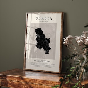 Mapa abstrato da Sérvia, impressão de arte de parede vintage, pôster de viagem inspirado em Picasso e Matisse