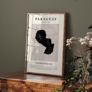 Mapa do Paraguai, arte de parede abstrata vintage, impressão de pôster de viagem inspirado em Picasso e Matisse