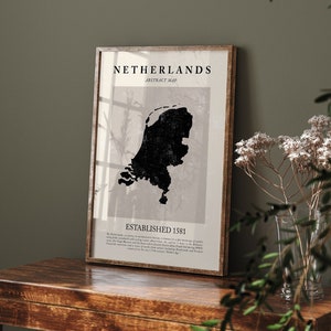 Kaart van Nederland vintage abstracte kunst aan de muur print Picasso + Matisse geïnspireerde reisposter