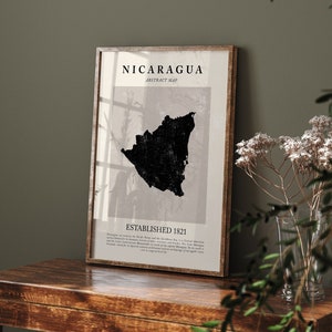 Nicaragua Map Vintage Abstract Wall Art Print Picasso + Matisse Inspired Travel Poster