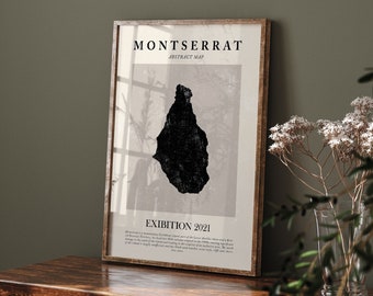 Montserrat Map Vintage Abstract Wall Art Print Picasso + Matisse Inspired Travel Poster