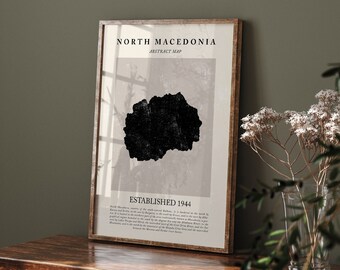 North Macedonia Map Vintage Abstract Wall Art Print Picasso + Matisse Inspired Travel Poster