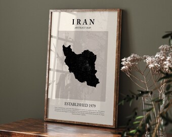Iran Map Vintage Abstract Wall Art Print Picasso + Matisse Inspired Travel Poster