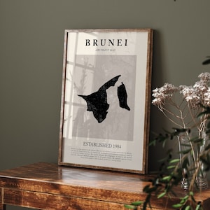 Brunei Karte Vintage Abstrakt Wand Kunst Druck Picasso + Matisse Inspiriert Reise Poster