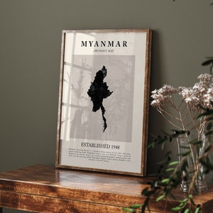Myanmar Karte Vintage Abstrakte Wand Kunst Druck Picasso + Matisse Inspiriert Reise Poster