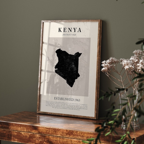 Kenya Map Vintage Abstract Wall Art Print Picasso + Matisse Inspired Travel Poster