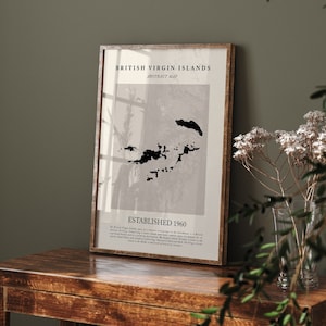 Mapa das Ilhas Virgens Britânicas Arte de parede abstrata vintage Impressão de pôster de viagem inspirado em Picasso + Matisse