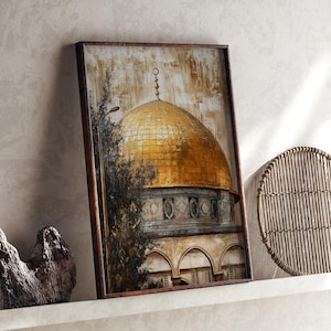 Palestine vintage peinture impression d'art mural islamique | Dôme du Rocher | Al-Aqsa